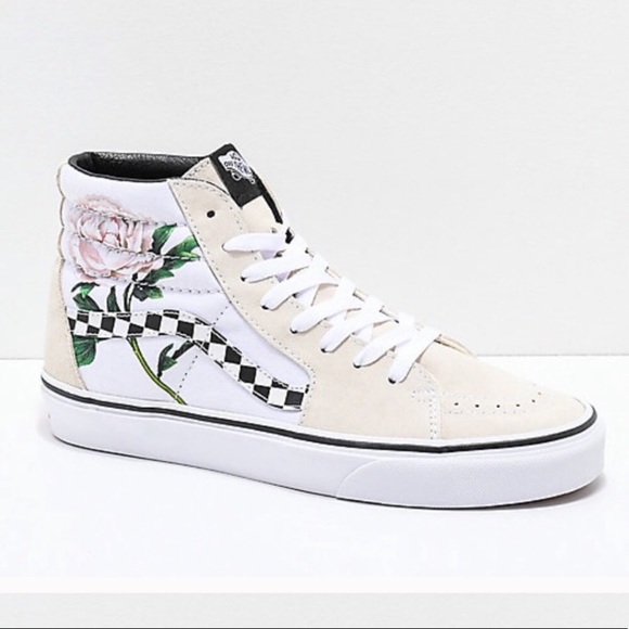 Vans Shoes - VANS Sk8 Hi Checker Floral Turtle Dove Skate Sz 5